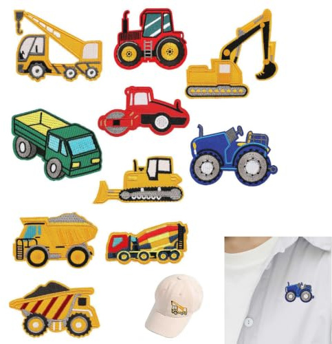 10 Stück Baufahrzeug Patch Kit, Bügelflicken Kinder Auto Aufnäher Patches für Jungen, Stickerei-Patches Flicken Zum Aufbügeln Kinder für DIY Jacken T-Shirt Jeans Rucksäcke Mützen