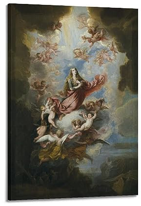 ECHUN Religiöse Poster Christentum, Die Jungfrau Maria und die Engel, dekorative Leinwand, Wand- und Kunstbild, Gemälde, 60 x 90 cm