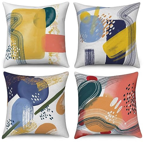 ASDCXZ Kissenbezug 50x50 cm 4er Set, Modern Abstrakt Kunst Unregelmäßig Graffiti Bunt Sofa Dekokissen Kissenbezüge Kissenhülle Waschbar Polyester Flachs Textil Outdoor Kopfkissenbezug Kissen Bezug