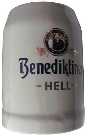 Brauerei Benediktiner Weissbräu - Hell - Keramik, Glas oder Steinzeug Bierkrug 0,5 l.