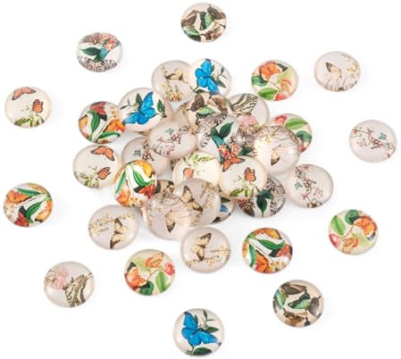 Craftdady 12mm Butterfly Glass Cabochons 50Pcs Half Round Small Butterfly Charm Beads 10 Colors Flatback Dome Tiles for Spring Craft DIY Bracelet Jewelry Making Supplies