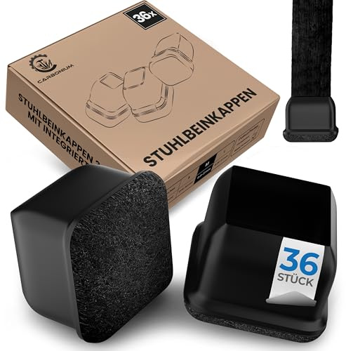 36 Stuhlbeinkappen mit schwarzem Filz - Ideal auch für schräge Stuhlbeine - Langlebige Stuhlbeinschoner für Stühle [Eckig] - Premium Filzgleiter für Stühle mit 14-20 mm Seitenlänge