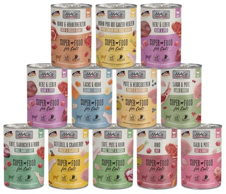 Mac's Cat 12 x 400g Mixpaket | Garantierter 8-Sorten-Mix | Getreidefreies Premium-Nassfutter für Katzen | Ideale Kombination aus hochwertigen Zutaten