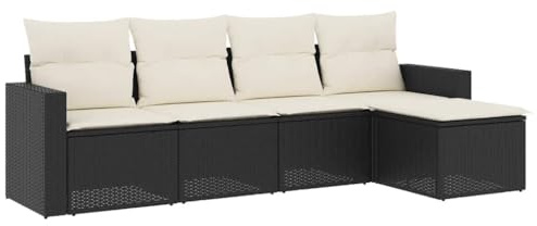 vidaXL Garten Sofa Garnitur 5-TLG., Gartenmöbel Set mit Kissen Stauraum, Sitzgruppe für Garten Terrasse, Modular Gartensofa Hocker Lounge, Schwarz Poly Rattan