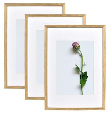 Atryinous Bilderrahmen 30x40cm Holz Rahmen Mit Passepartouts for DIN A4 21x30 cm - Aufhängen/Stellen für Fotos/Plakate/Collagen Modern Photo-Eiche 3er set