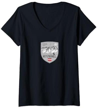 Damen Kitzbühel Wilder Kaiser Ski Wappen T-Shirt mit V-Ausschnitt