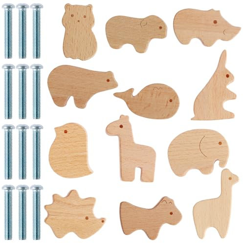 BAODBF Wooden Animal Drawer Knobs,Wooden Animal Cabinet Knobs,Wooden Animal Knobs,Animal Knobs for Drawers,Wooden Door Knobs for Cabinets,Dressers,Desks(12Pcs)