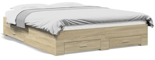CIADAZ Bettgestell mit Schubladen Sonoma-Eiche 140x200cm Holzwerkstoff, Bett, Bettgestell, Jugendbett, Schlafzimmer Bett, Bed Frame -3280386