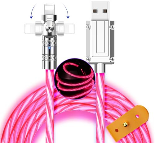 180° Rotating for iPhone Charger Cable 2M Long Lighting Cable Fast Charging iPhone Cable LED Flowing Light Up USB to Lighting Cable Lead Wire for iPhone 14 13 12 11 Plus Pro Max XS XR 8 7 6,iPad,Red
