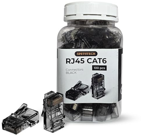 Spetstech RJ45 Connectors - 100-Pack Cat 6 Pass-Through Plugs for UTP Ethernet Cables (Black)