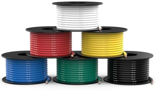 NAOEVO 16 Gauge Wire 90ft, 16 AWG Wire 6 Colors 15ft Each Spool, Flexible Silicone Tinned Copper Electrical Cable, Wiring kit for Breadboard/Automotive/DIY/Battery, 200℃