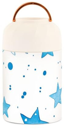 Amooorous Blue Stars and Bubbles - Lonchera de acero inoxidable aislada al vacío para niños con cuchara para bebidas de adultos