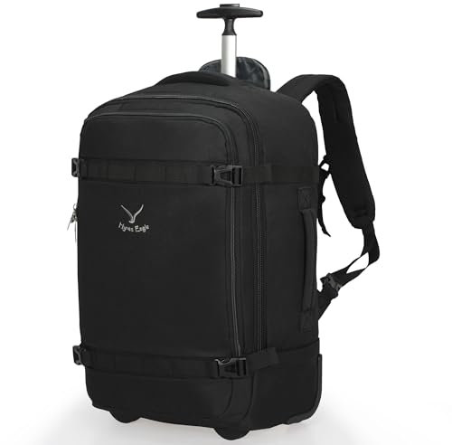 Hynes Eagle 42L Trolley Rucksack Reisetasche mit Rollen Handgepäck Handgepäckkoffer für Reisen und Business 17 Zoll 54x35x23cm mit Wasserflaschentasche Schwarz