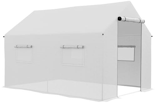 Outsunny Invernadero de Exterior 2x3x2 m Invernadero de Túnel con 4 Ventanas de Malla y Puerta con Cremallera Invernadero de Huerto Anti-UV para Patio Jardín Terraza Blanco