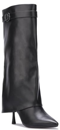 La Modeuse - Stivali, Punta a punta, Tacco sottile e ago, altezza tacco: 9 cm, altezza gambo: 38 cm, suola interna ed esterna: sinteticaTour di Mollet (taglia 38): 41 cm, Nero , 36 EU