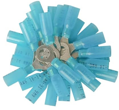 RUAJOGYNVM 10/20Pcs 16-14AWG Blue Heat Shrink Insulated Waterproof Ring Connector Electrical Wiring Crimp Terminals (M10,Taglia unica)