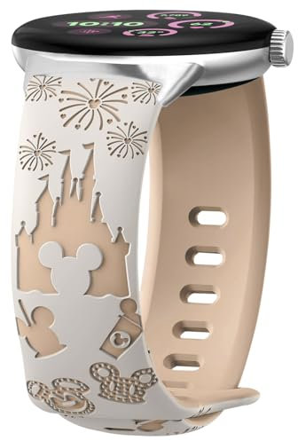 AiiBowy Armband Kompatibel mit Google Pixel Watch 3 41mm/Google Pixel Watch 2/Google Pixel Watch 1, Gravierte Adjustable Silikon Ersatzarmband für Google Pixel Watch 3 41mm Sternenlicht+Milchtee