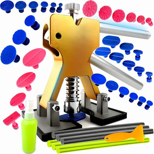 Retoo Kit De Débosselage sans Peinture, Kit De Réparation De Bosses, Spatule, Extracteur PDR avec Réglage, pour Débosseler Voitures, Réfrigérateurs, Motos Et Autres Surfaces De Carrosserie