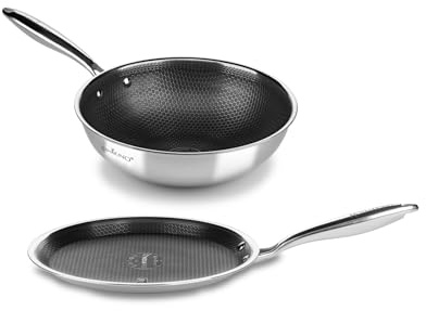 Rosmarino HexaPro 3.0 Pfannkuchenpfanne und Wok - 2-teilig, verschiedene Größen, aus Edelstahl & Aluminium