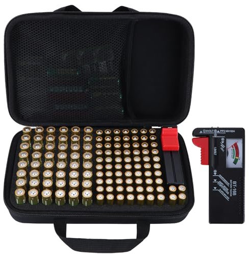 Peyyargo Hart Batterie Organizer Aufbewahrungsbox kompatibel mit 122 Batterien AA AAA C D 9V (Batterien sind Nicht enthalten), S Größe Tasche