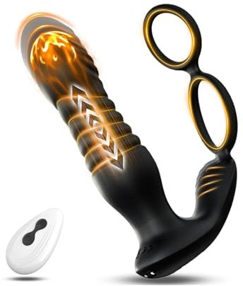 Estimulador de prostata Vibrador Anal Plug con Anillo Pene, Juguetes Sexuales Hombre Consoladores.. Para Hombre con Vibración,Juguetes Eróticos Para Hombre Sexuales 10 Modos Telescópicos & Vibración