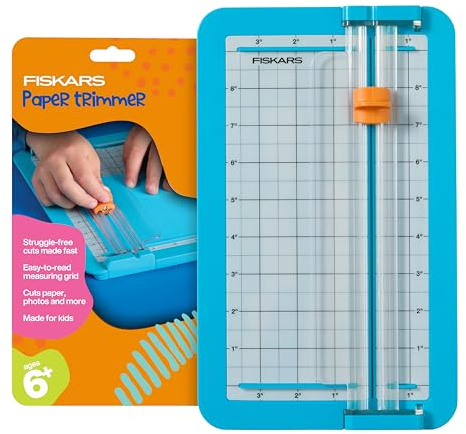Fiskars Kids Junior Papierschneider – Türkis, sicherer und einfacher Papierschneider für Bastel- und Schulprojekte, 17,8 x 29,8 cm