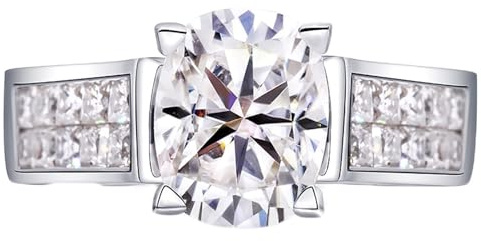 Ringe Frauen Daumen, Heiratsantrag Ring 4ct Oval Moissanit 18K Weißgold Größe 52 (16.6)