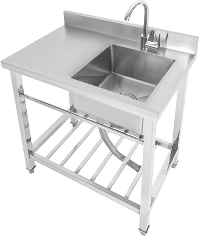 KANBCNG Freistehende Küchenspüle Edelstahl Spültisch Edelstahlspüle Freistehend mit Wasserhahn KüchenspüLe mit Unterschrank Edelstahl Multifunktionswaschtisch Spültisch 1 Becken 80 x 55 x 84cm