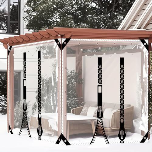 Plane Transparent mit Ösen,420g/m² Abdeckplane wasserdichte mit Reißverschlusstür,0.35mm PVC Durchsichtig Plane für Balkon Terassen Pavillon Garten Hühnerstall,2 * 3m/Höhe * Breite