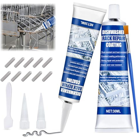 60ML Spülmaschinenkorb Rost Reparatur+10 Geschirrkorb Schutzkappen,Geschirrspüler-Korb reparatur Gummi, Sehr Gut Reparierbar und Schützend, Geeignet Reparatur Abgenutzter Geschirrspülerkörbe