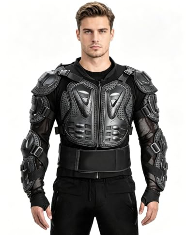 Hengrongshen Chaqueta de Protección Moto Pro, Armadura Moto con Espaldera y Protector de Pecho, Chaqueta Moto con Protecciones para Hombre y Mujer, Scooter MTB Enduro Motocross (Negro, 3XL)