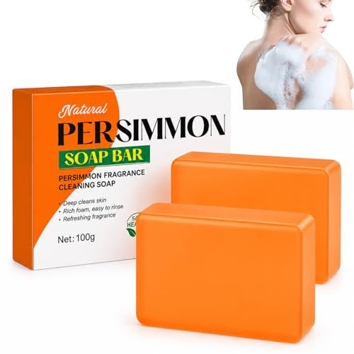 2Pcs Persimmon Soap, Body Soap Bar, Persimmon Body Wash Soap Bar - Orange Cleansing Bars with Rich Foam & Fresh Scent for Daily Shower, Hands, Travel, Gym & Guest Bathroom