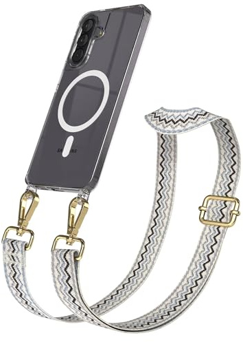 EAZY CASE Handykette - Verstellbares Taschenband kompatibel mit Galaxy A57, Schulterriemen, Handykordel mit Silikon Hülle, Qi Charging kompatibel, Umhängetasche, Beige Blau Gold