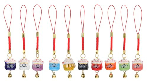 NESTINGHO 10 Stück Japanische Gadgets Glückskatze Telefon Lanyard aus Keramik mit Einfacher Installation als Niedliche Handy Anhänger als Geburtstagsgeschenk Zufälliger Stil