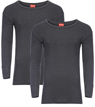 Heatwave® Pack of 2 Men's Thermal Long Sleeve Top, Warm Underwear Baselayer, S M L XL XXL Thermals, Large Charcoal