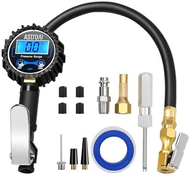 AstroAI Digital Tyre Inflator with Pressure Gauge, 0.1 Display Resolution 250 PSI Air Chuck and Compressor Accessories Heavy Duty with Rubber Hose and Quick Connect Coupler