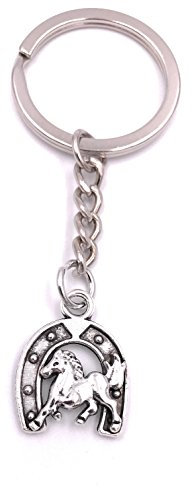 H-Customs Horseshoe avec Cheval Pendentif en métal argenté Porte-clés