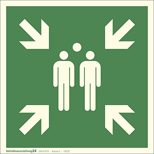 Betriebsausstattung24 Fluchtwegschild Sammelstelle/Sammelplatz - Aluminium, langnachleuchtend - 40,0 x 40,0 cm - DIN EN ISO 7010 - ASR A1.3