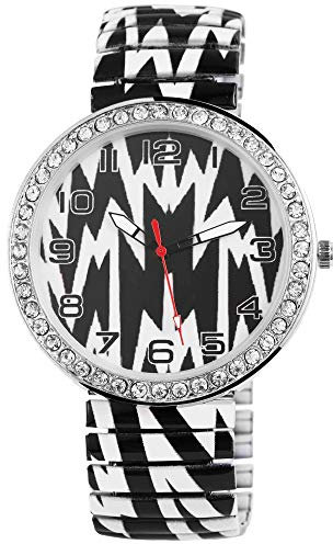 DONNA KELLY Damenuhr Schwarz Weiß Strass Kunst Art Crystal Analog Quarz Metall Modisch Zugband Arabische Ziffern Armbanduhr