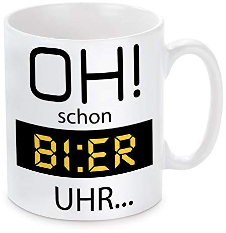 Herzbotschaft Tasse mit Motiv Modell: Oh! Schon Bier Uhr.