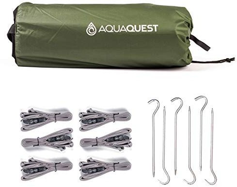 AquaQuest Safari wasserdichte Camping-Plane - Leichter Sonnenschutz oder Regenschutz - Wandern, Rucksackreisen & Hängematte, 4 x 3 m Olivgrun Kit