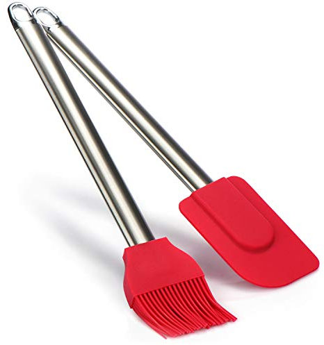 COM-FOUR® 2-teiliges Back-Set mit Teigschaber und Kuchenpinsel aus Silikon - Teig-Spatel für die Küche - Backpinsel mit Metall-Griff (2-teilig - Pinsel + Schaber)