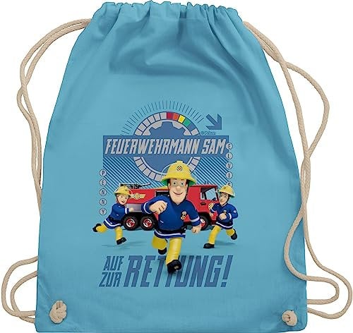 Turnbeutel Rucksack - Feuerwehrmann Sam Tasche - Auf zur Rettung - Unisize - Hellblau - baumwolle beutel gym backpack rucksäcke turntasche bag sportrucksack umhängebeutel kordel kinder stoff