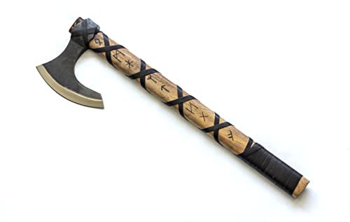 Sons of Odin 20 Viking Battle Axe with High Carbon Steel Head & Mahogany Shaft with Hand Engraved Norse Runes