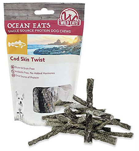 Wild Eats Cod Skin Twists 2 oz. - Dog Treats, Chews and Snacks (Single Ingredient, Sustainably Sourced, North Atlantic Cod Dog and Cat Treats) Perfect for Training