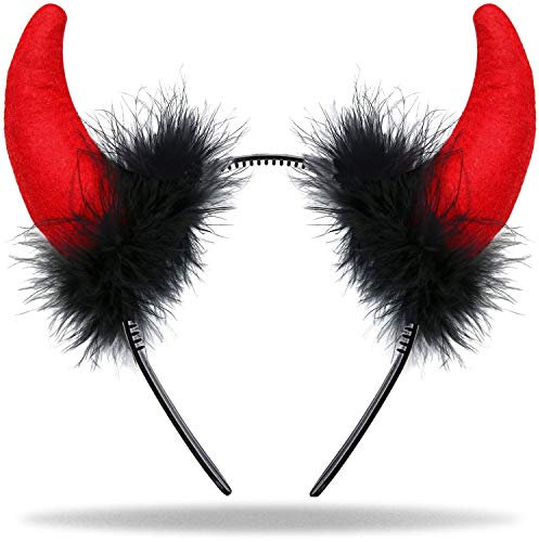 Teufelshörner Teufels Ohren Haarreif rot schwarz | Haarschmuck für Damen Herren & Kinder | Kopfschmuck zu Halloween | Kostüm Deko Accessoire für Fasching - Karneval Partys