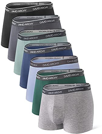 DAVID ARCHY Short en Fibre de Bambou, sous-Vêtement Élastique Ultra-Doux pour Hommes Moyen Multicolore - Lot de 7