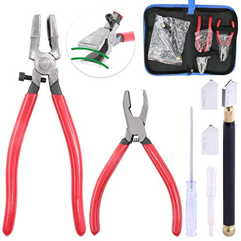 Glarks Set di 4 Pinze da Corsa Resistenti per Vetro, Interruttore Grozer Con Taglierina e Matita a Olio, Punta in Carburo per Mosaici/Piastrelle/Specchi/Taglio Colorato