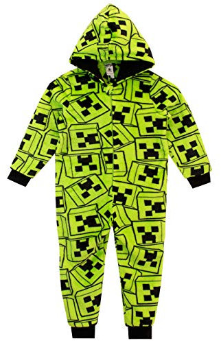 Minecraft Onesie, Creeper Boys Onesie, Gaming Boys All In One Pyjamas, Gamer Kids Pjs, Green 9-10 Years
