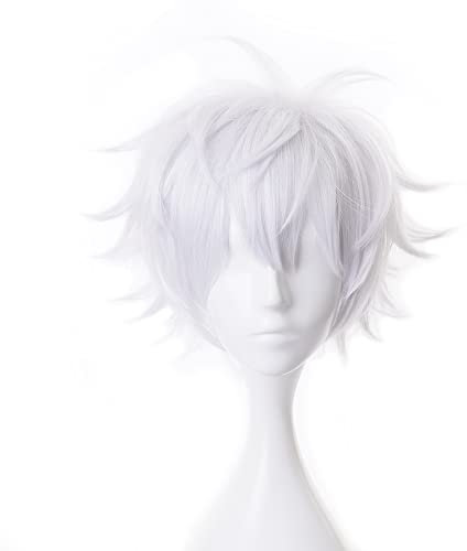 Anime Cosplay Perücke, Jujutsu Kaisen Perücke, mit Kostenloser Perückenkappe, für Halloween, Party, Karneval, Nachtleben, Konzerte, Hochzeiten (Gojo Satoru-B Perücke)